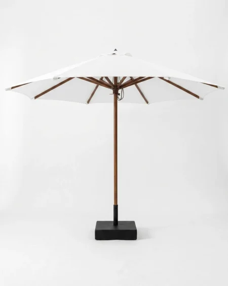 Aero outdoor umbrella with an aerodynamic white canopy on a marine-grade aluminium pole, ideal for poolside and patio shade