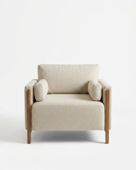 Alvero luxury accent chair front view with solid wood frame and premium fabric upholstery