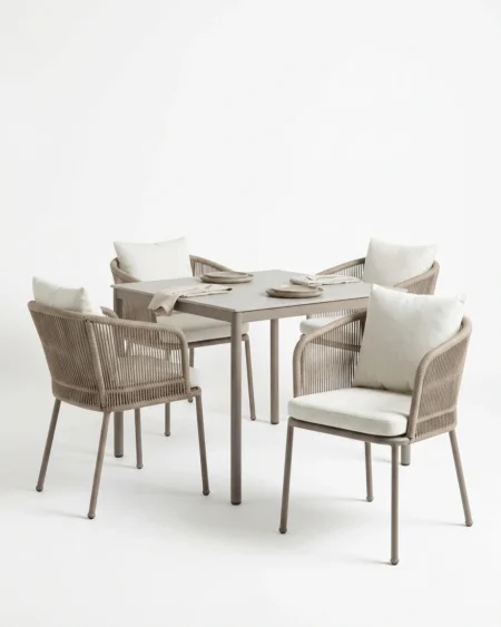 Alvero luxury outdoor dining set with table and chairs front view modern patio furniture