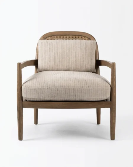 Avorio luxury arm chair front view with solid wood frame and premium upholstered seat