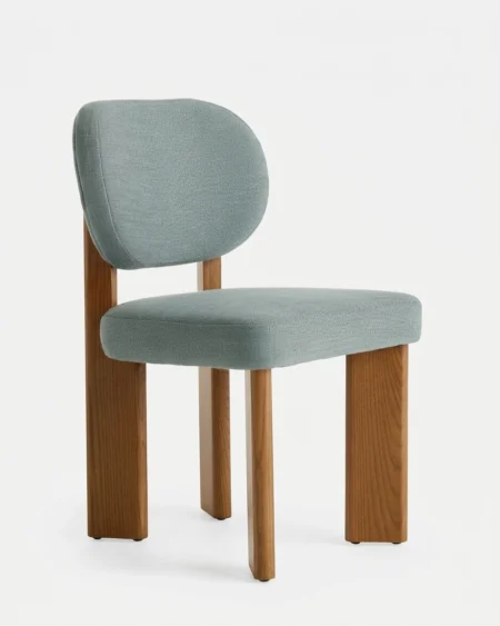 Elviro luxury dining chair front view with upholstered seat and wooden legs modern design