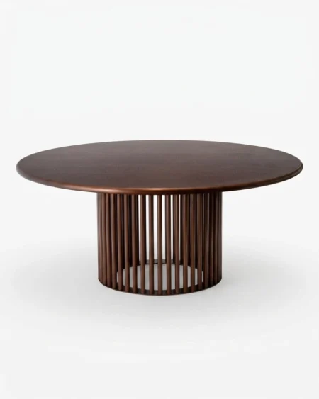 Florano luxury round dining table front view with fluted wooden base and premium finish