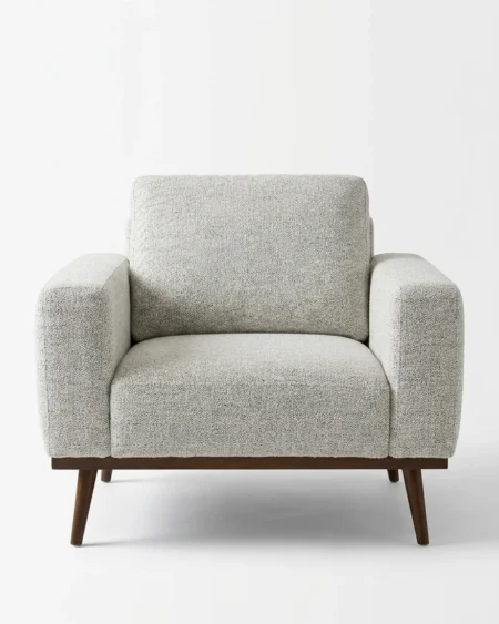 Seravio luxury armchair front view with solid wood frame and premium fabric upholstery