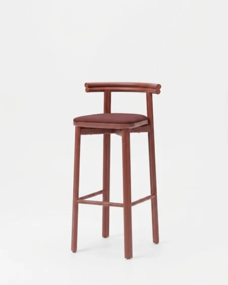 Valero luxury wooden bar stool front view with backrest and cushioned seat classic design