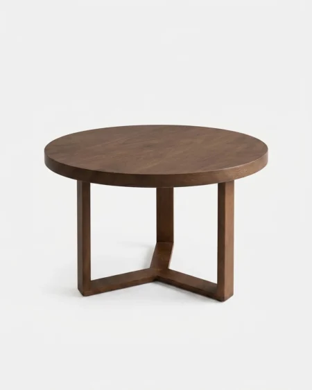 Velano luxury round coffee table top view with open wooden base and minimal design