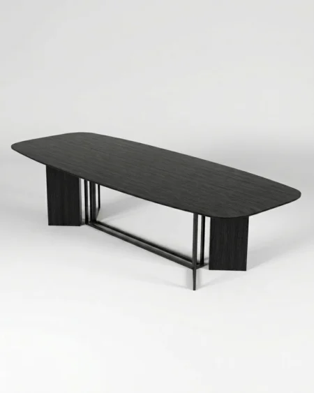 Velmoro luxury dining table front view with rectangular top and modern dark finish design