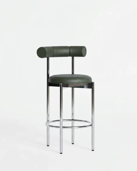 Verano luxury bar stool front view with upholstered seat and metal legs modern design