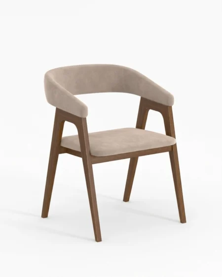 Verano luxury dining chair front view with curved armrest and wooden frame modern design