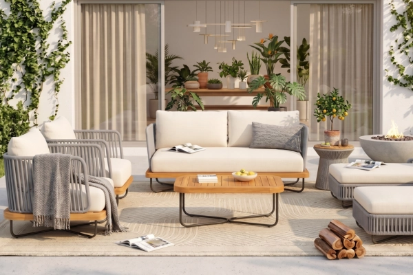 Luxury outdoor hotel furniture setup with sofas and chairs in a modern resort environment by Craftnika