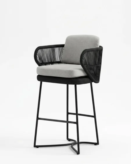 Outdoor bar stool with rope woven backrest and cushion Craftnika