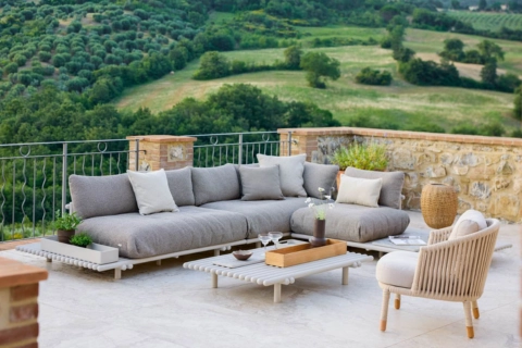 Luxury outdoor sofa set for hotel patio with cushions and modern design by Craftnika