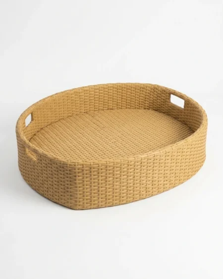 Round wicker floating tray in natural beige color Craftnika