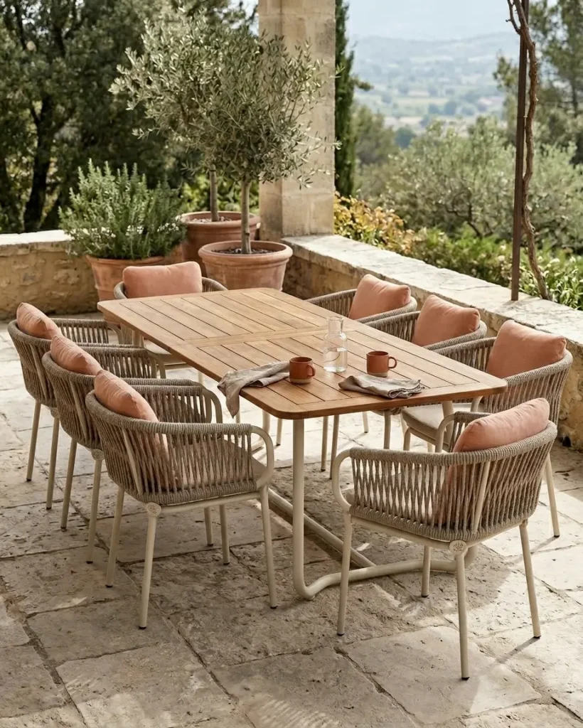 Premium zenith dining set garden view. Manufactured by Craftnika, supplying luxury furniture to Goa and Pan-India.