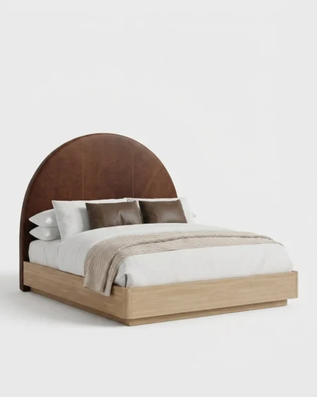 Orvino luxury bed front view with arched headboard and modern designer look