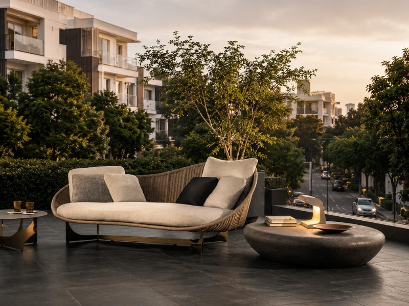 Luxury custom outdoor seating in GK & Defence Colony Delhi with premium aluminium rope woven furniture for modern outdoor spaces