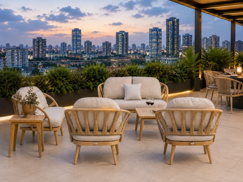 Custom rope woven outdoor furniture for Delhi NCR hotel terrace