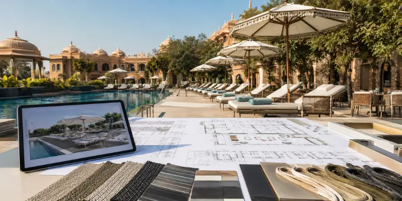 Custom luxury outdoor dining sets for resort patios and highway hotels in Jaipur. Factory direct B2B pricing.