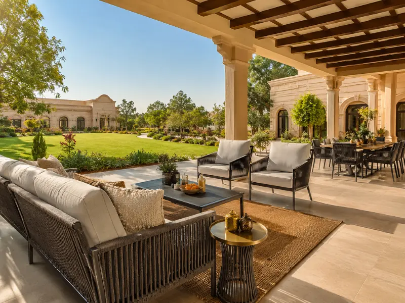 Custom patio furniture for Jaipur villas and resorts manufactured with marine-grade aluminium.