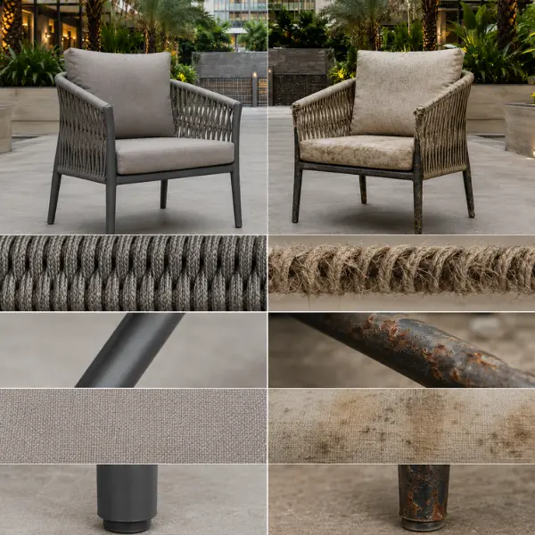 Rust-proof marine-grade aluminium patio furniture with water-repellent cushions