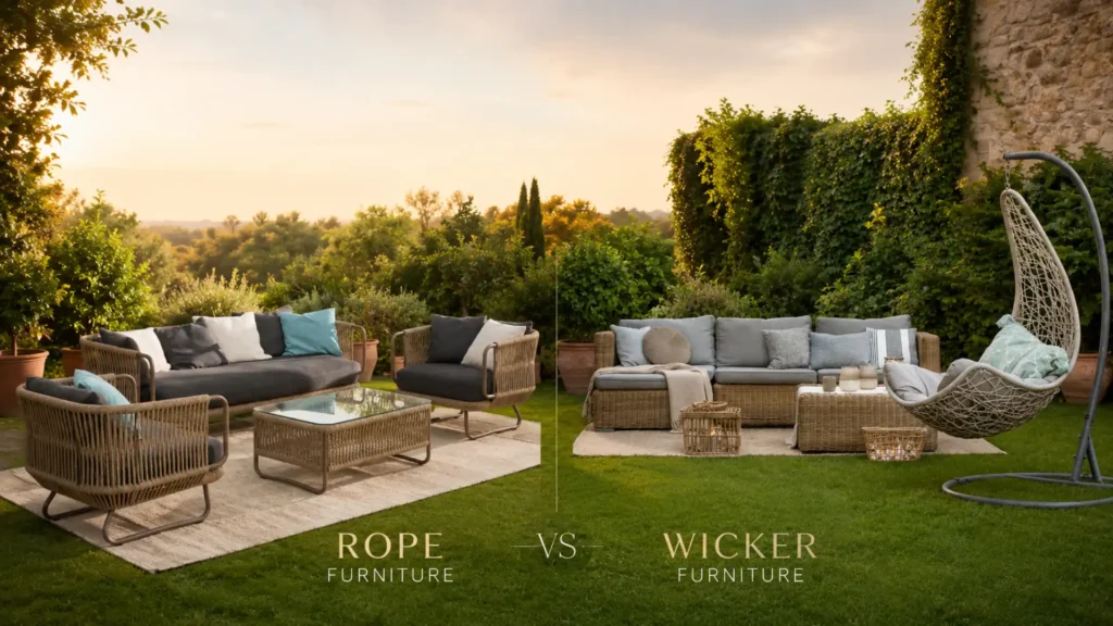Comparison of rope and synthetic wicker outdoor furniture for Gurgaon climate