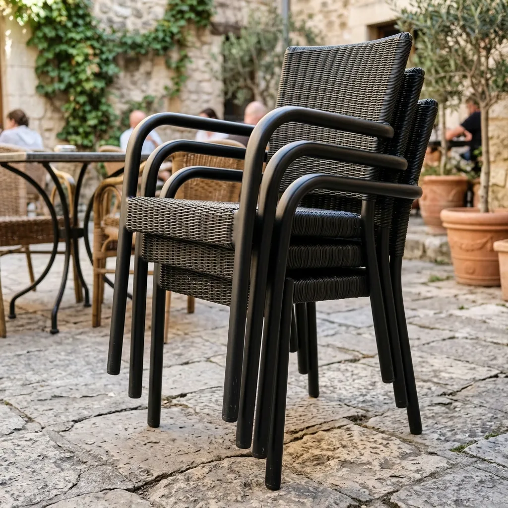 TIG-welded rust-proof stackable cafe chairs for high traffic HORECA procurement