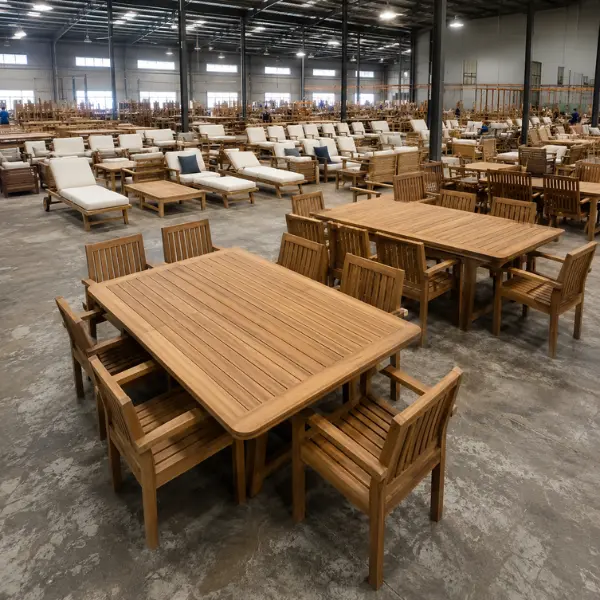Teak wood outdoor lounge furniture manufactured for Mumbai beach resorts