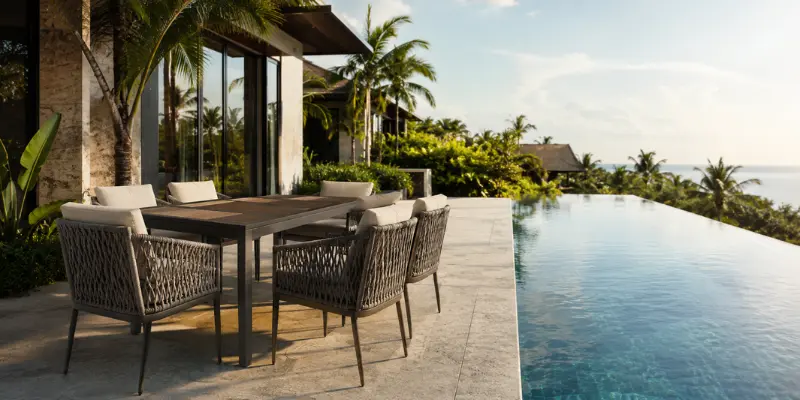 Luxury patio dining set with marine-grade aluminium frame for entertaining guests