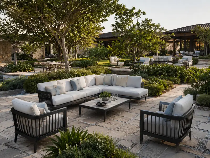 Bulk outdoor garden dining furniture sets manufactured for commercial use