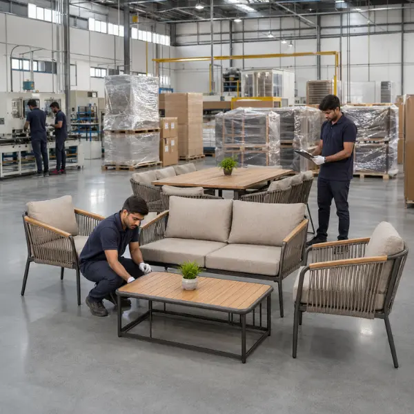 All-weather poolside lounge furniture set with sun loungers and side tables at a luxury hotel.