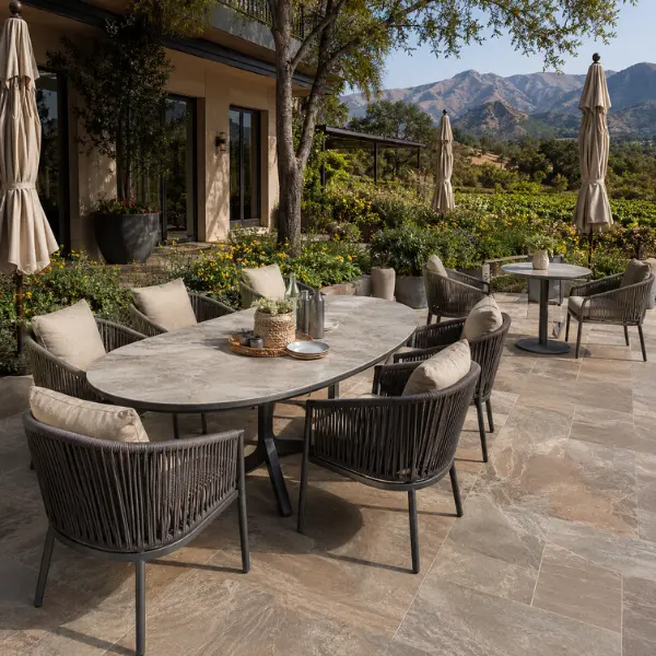 High-quality alfresco dining sets crafted by Craftnika, a premier cafe furniture manufacturer Nashik hospitality brands rely on