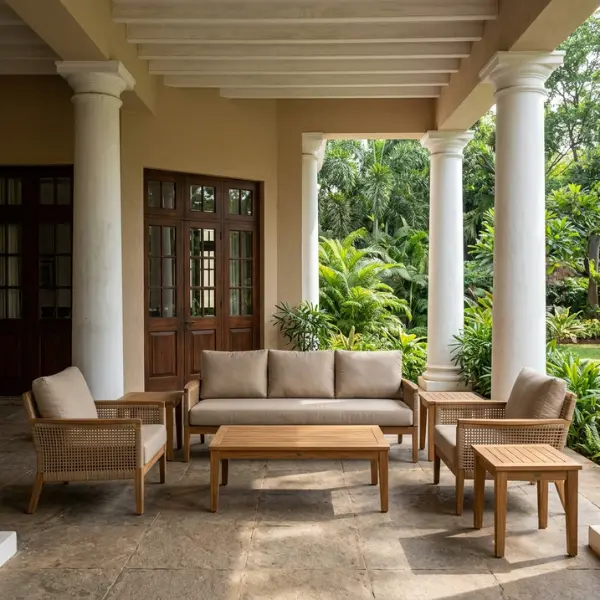 Comfortable seating arrangement with classic outdoor garden furniture in Kolkata.