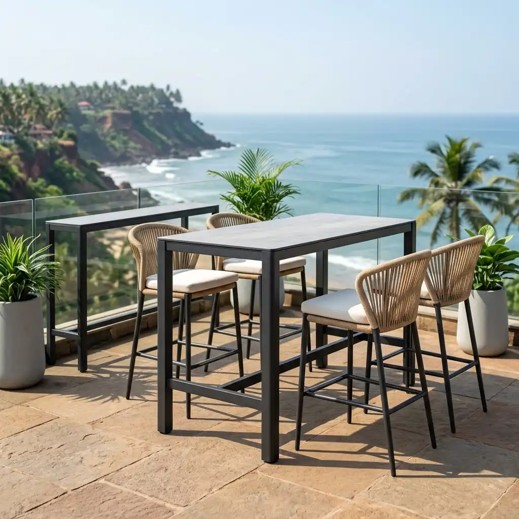 Premium cliff top cafe furniture wholesale Varkala featuring weatherproof coastal seating.