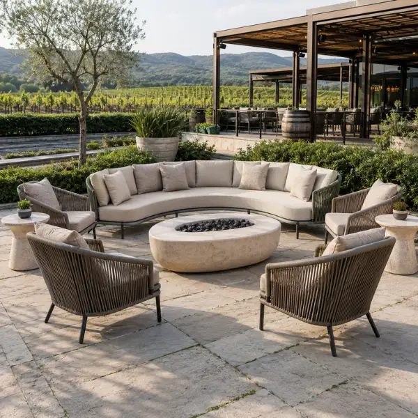 Custom outdoor seating and loungers for Nashik vineyard resorts provided by Craftnika