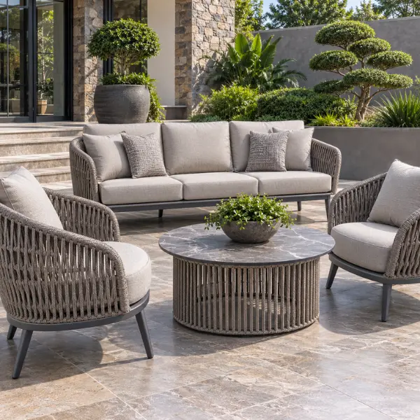 UV-stabilized patio and garden seating made for architects and hospitality projects in Surat.