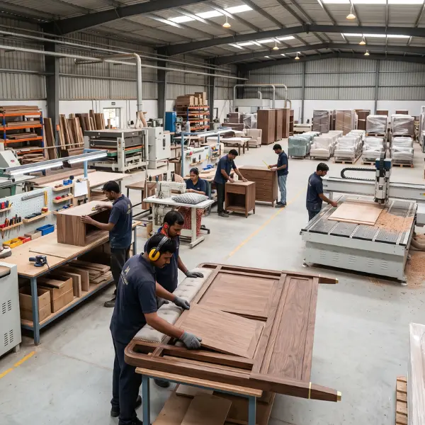 Turnkey FF&E manufacturing process for boutique hotels at Craftnika's Delhi factory.
