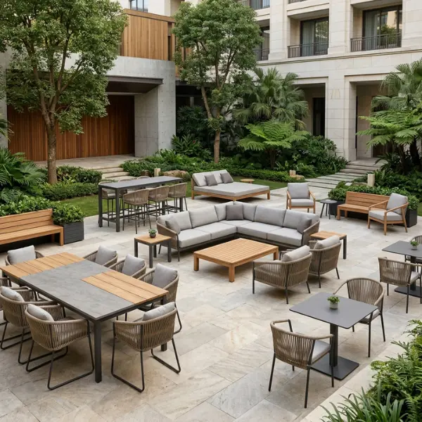 Beautifully designed custom outdoor furniture for Kufri resorts on a mountain deck