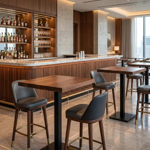 Custom pub booths and lounge seating designed by top bar furniture manufacturers in India.