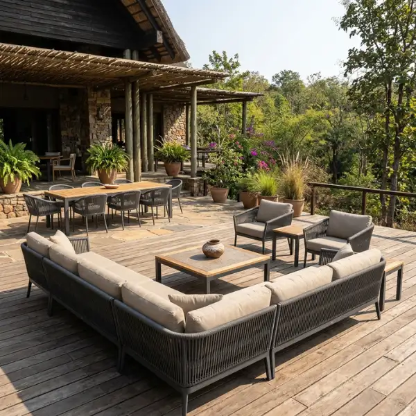 Premium luxury tent and resort patio furniture manufactured for wildlife safari lodges.