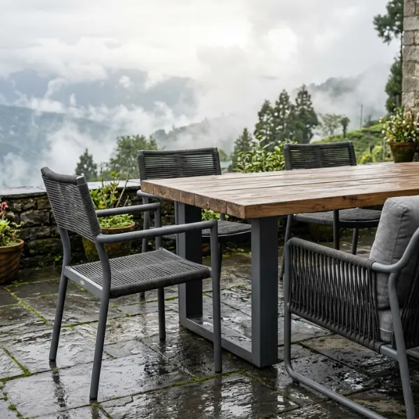 Weatherproof seating solutions from our Mall Road Cafe & Restaurant Furniture collection, engineered for Darjeeling's monsoon and winter conditions.