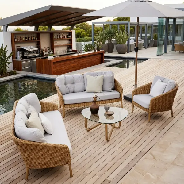 Delhi factory producing factory-direct cane outdoor furniture for bulk hospitality orders