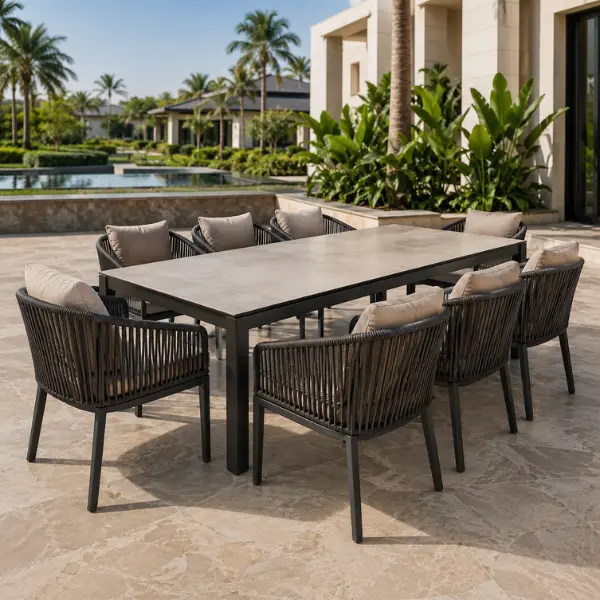 Heat-resistant outdoor seating Agra setup designed for a luxury hotel.
