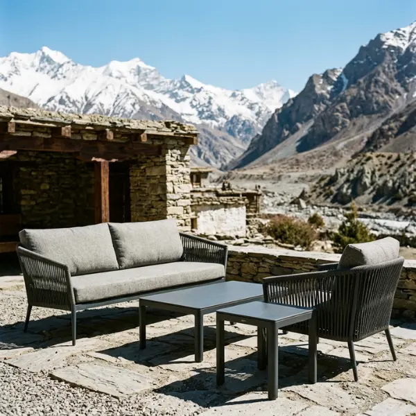 Weatherproof marine-grade aluminium homestay furniture designed for Spiti high-altitude guest houses.
