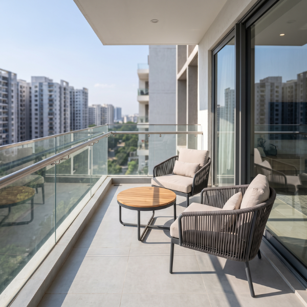 Elegant weather-resistant balcony seating showcasing our waterproof furniture wholesale capabilities in Hyderabad