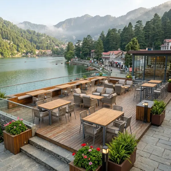 Premium Mall Road Lakeview Cafe & Restaurant Furniture Nainital designed for high-traffic tourist hospitality venues.
