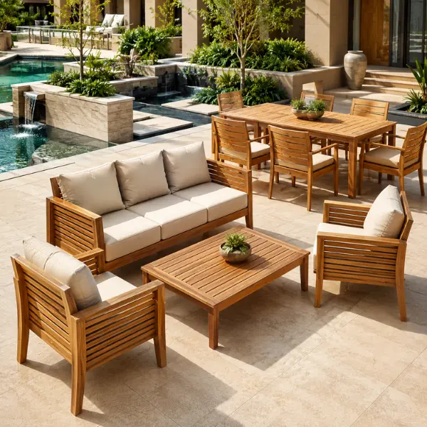 Heavy-duty Nawabi-style outdoor dining furniture supplied directly from the factory for heritage hospitality projects.