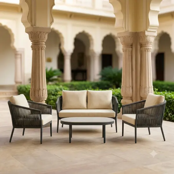 Rust-proof palace courtyard outdoor furniture manufactured for boutique heritage resorts in Karnataka.