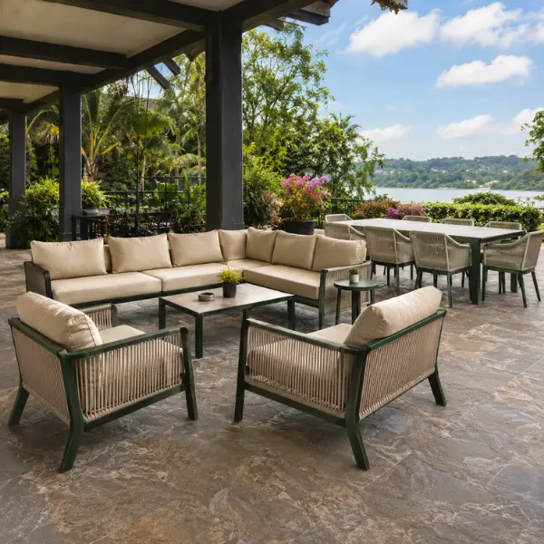 Premium rust-proof hotel furniture manufactured for luxury resorts in Guwahati, Assam.
