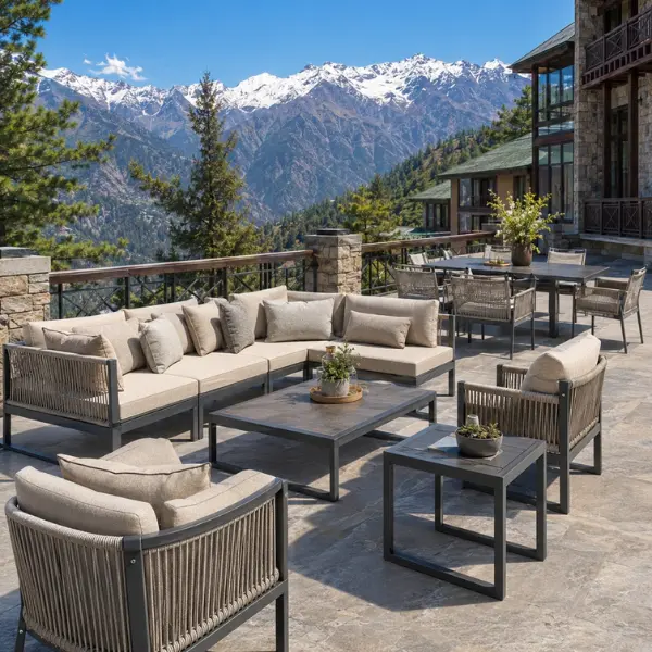 Factory-direct resort furniture manufacturer in Himachal Pradesh offering marine-grade aluminium and weatherproof outdoor seating.