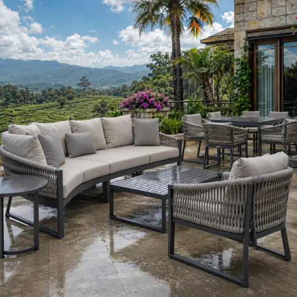 Factory-direct resort furniture manufacturer in Siliguri offering rust-proof marine-grade aluminium outdoor seating for hotels and resorts.