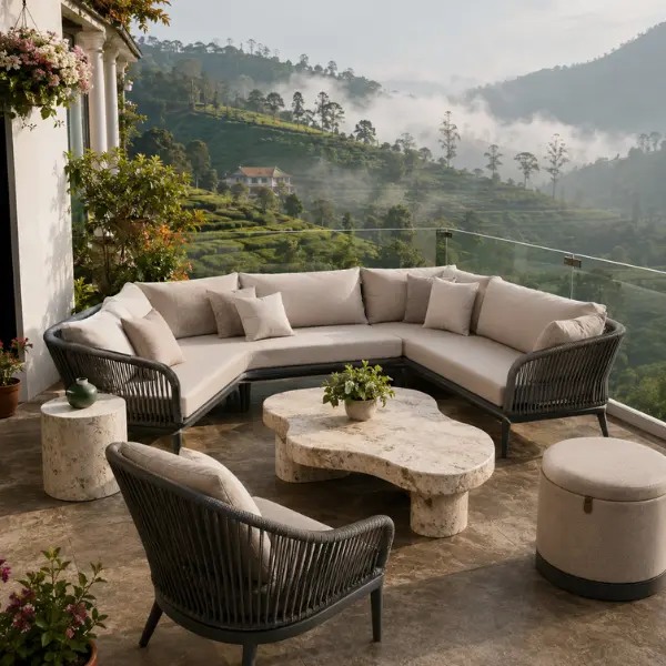 Premium resort outdoor furniture supplier in Ooty providing weather-resistant seating for hill station properties.